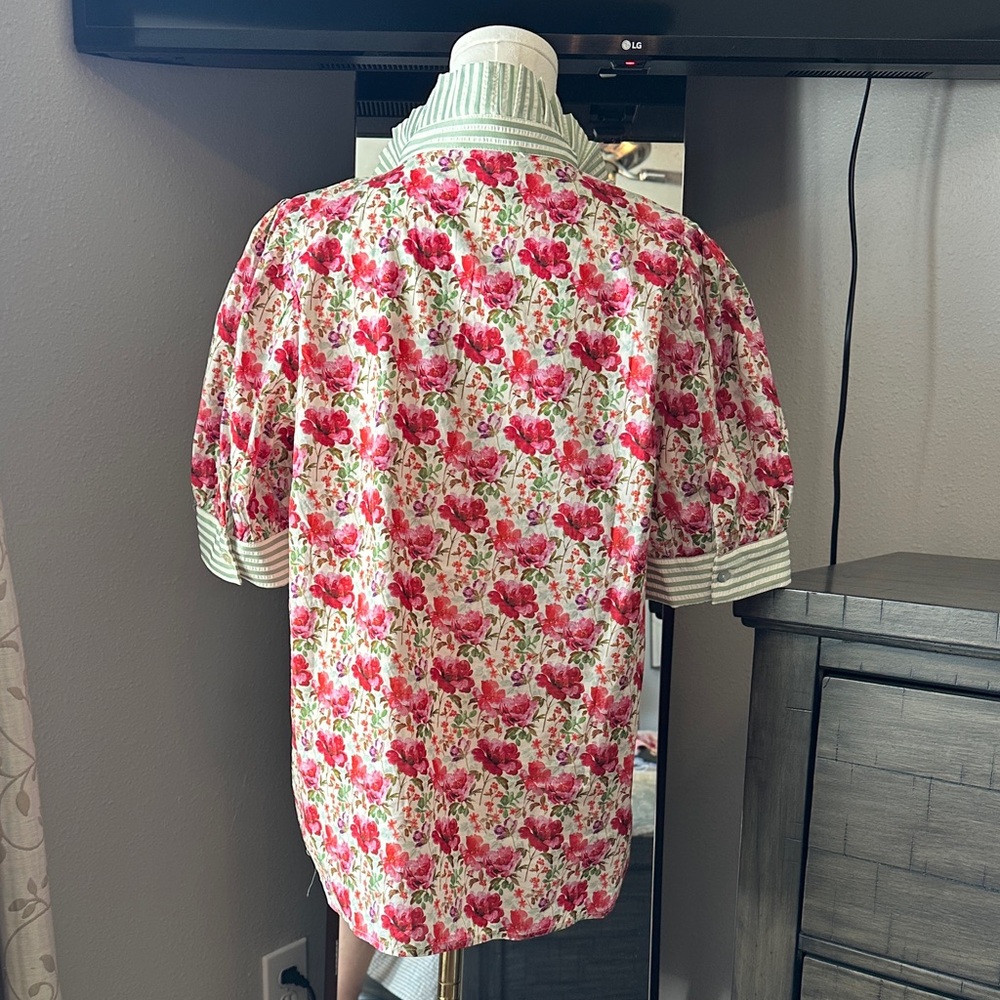 entro Floral Pink and Red Collared Blouse - Picture 7 of 12